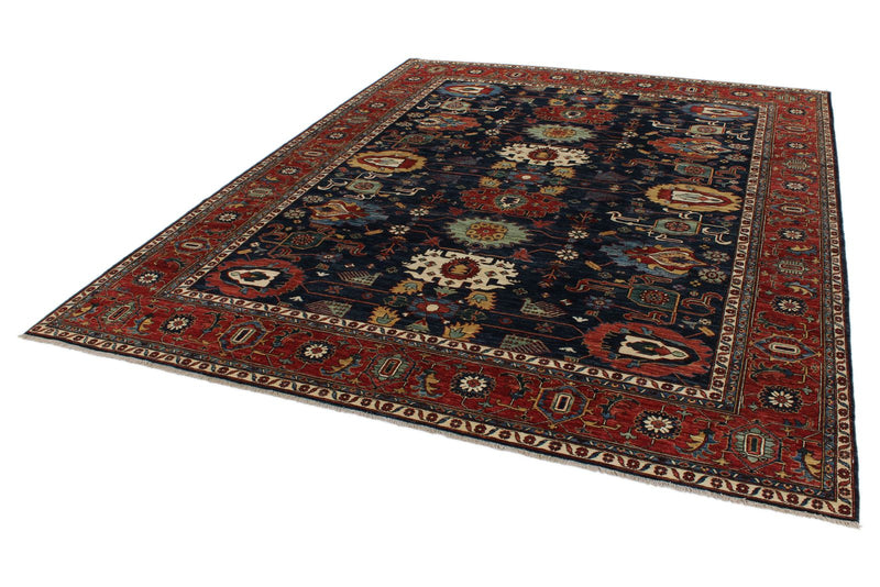 9x12 Navy and Red Anatolian Traditional Rug