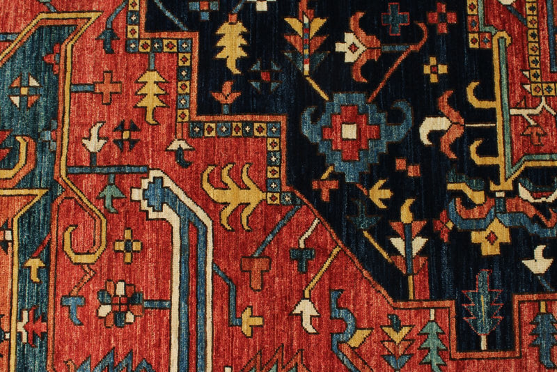 9x12 Red and Light Blue Anatolian Traditional Rug
