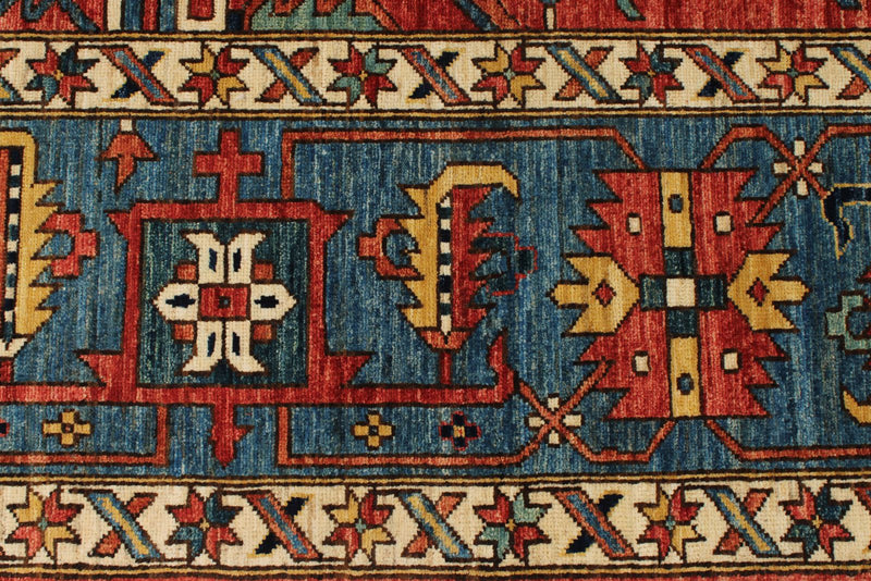 9x12 Red and Light Blue Anatolian Traditional Rug