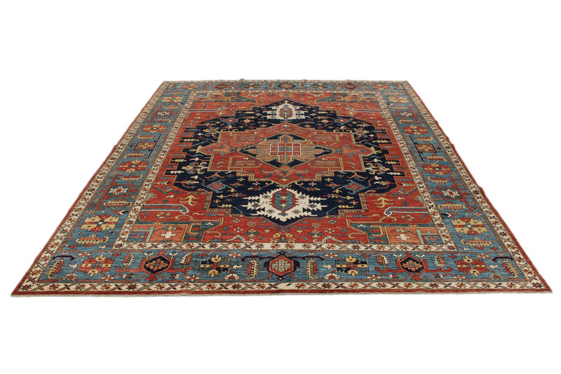 9x12 Red and Light Blue Anatolian Traditional Rug