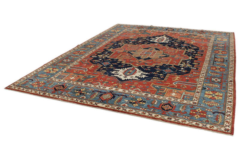 9x12 Red and Light Blue Anatolian Traditional Rug
