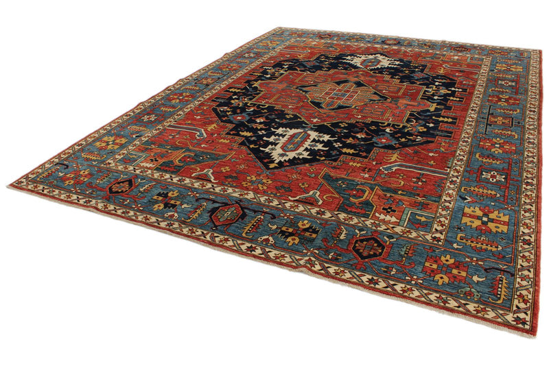 9x12 Red and Light Blue Anatolian Traditional Rug