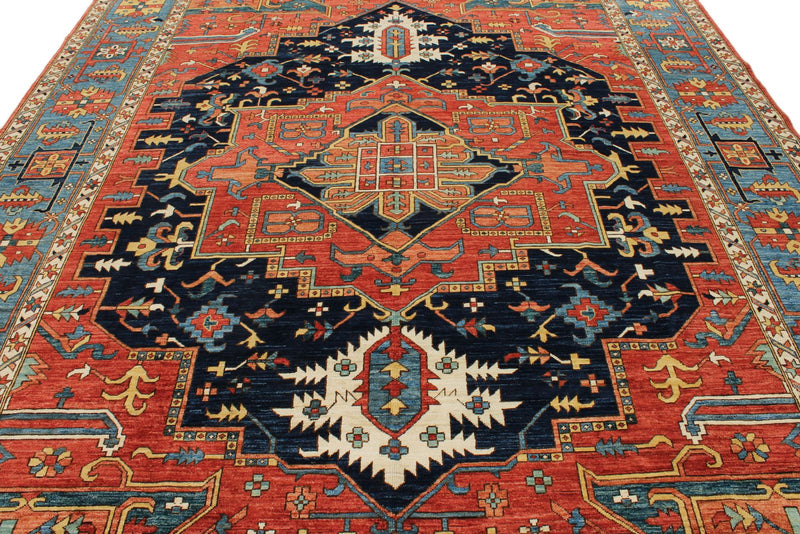 9x12 Red and Light Blue Anatolian Traditional Rug