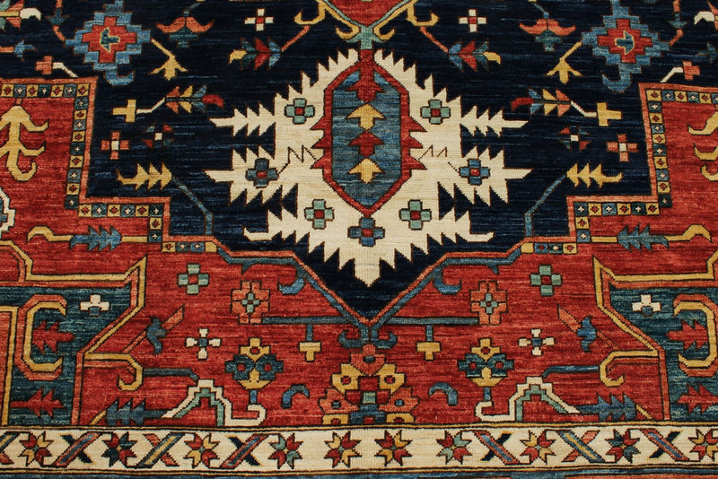 9x12 Red and Light Blue Anatolian Traditional Rug