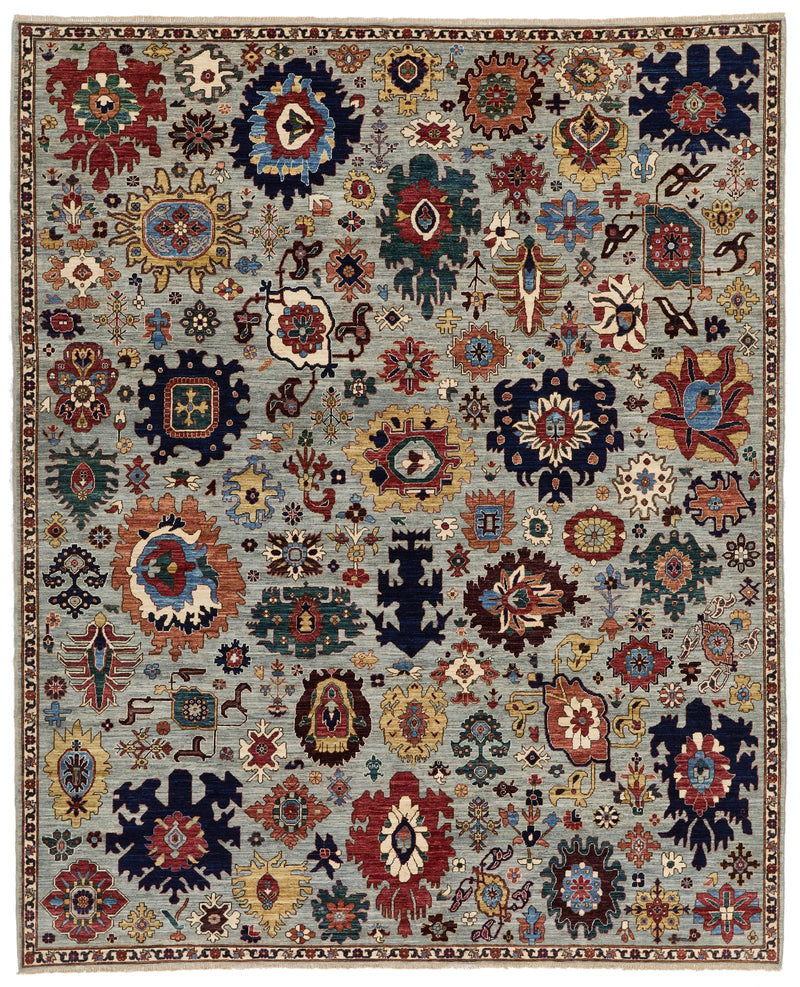 8x10 Gray and Multicolor Traditional Rug