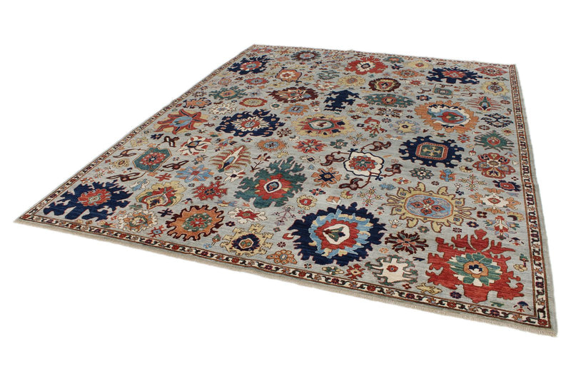 8x10 Gray and Multicolor Traditional Rug