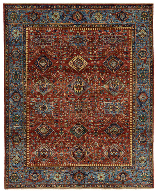 8x10 Red and Light Blue Anatolian Traditional Rug