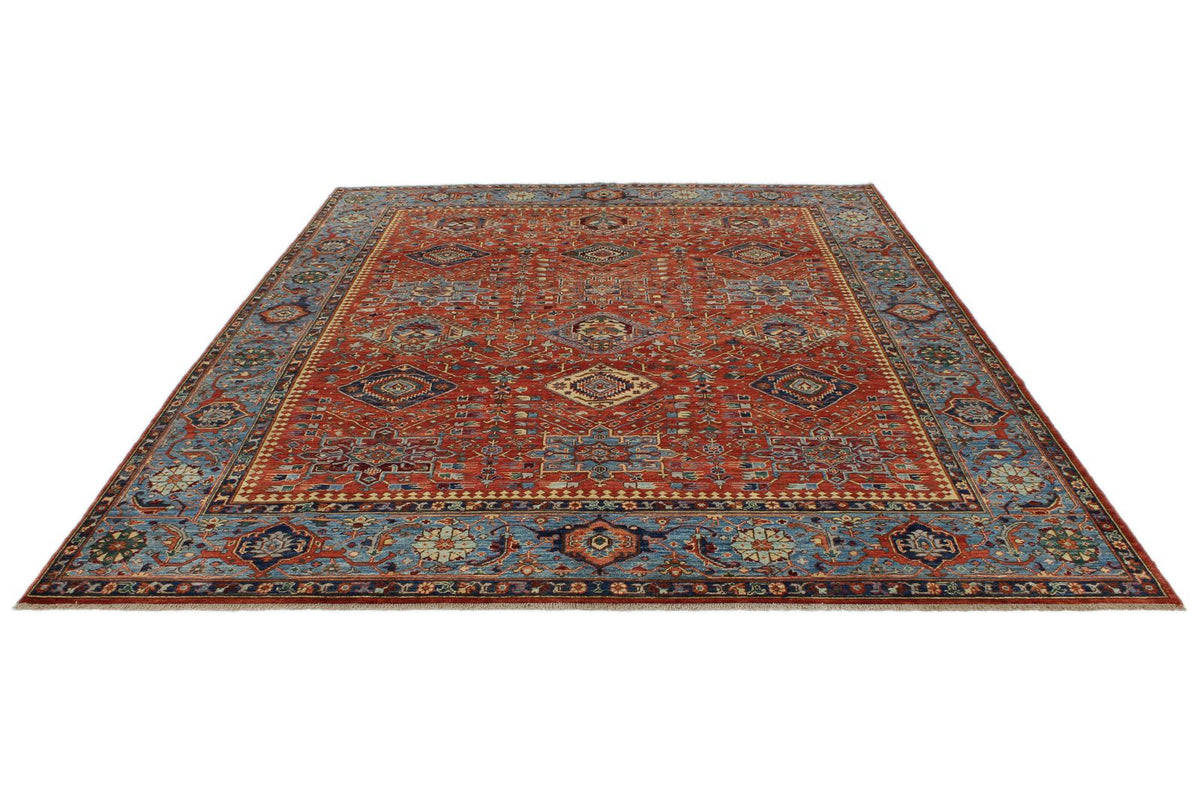 8x10 Red and Light Blue Anatolian Traditional Rug