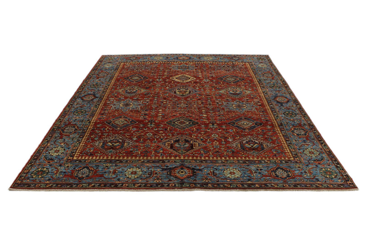 8x10 Red and Light Blue Anatolian Traditional Rug