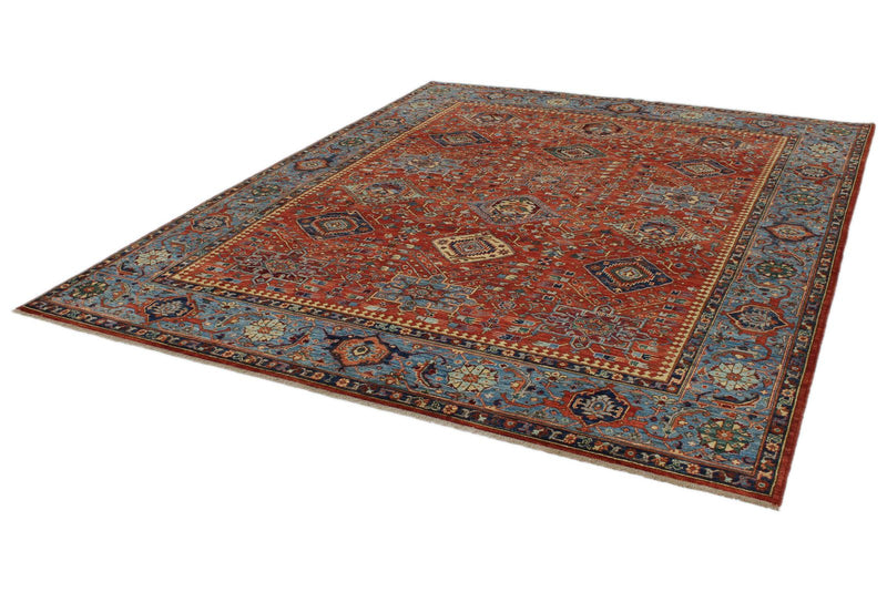 8x10 Red and Light Blue Anatolian Traditional Rug