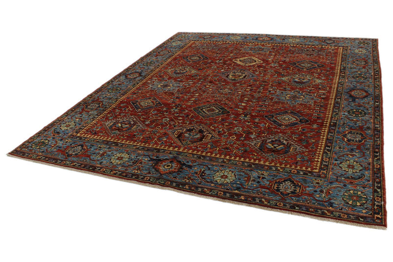 8x10 Red and Light Blue Anatolian Traditional Rug