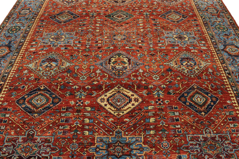 8x10 Red and Light Blue Anatolian Traditional Rug