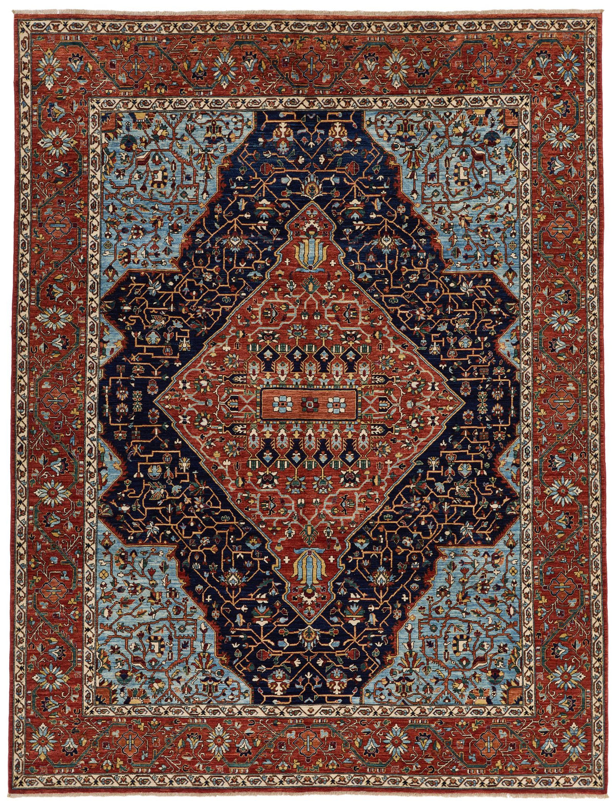 8x10 Red and Light Blue Traditional Rug