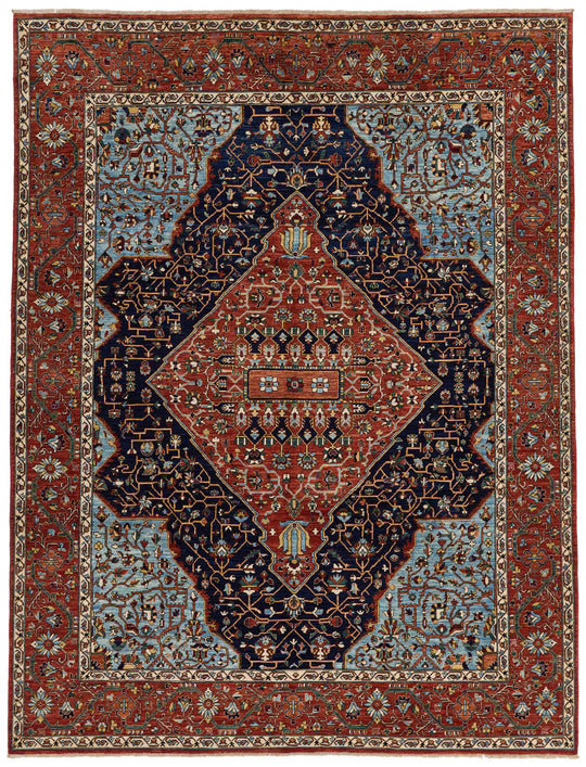 8x10 Red and Light Blue Traditional Rug