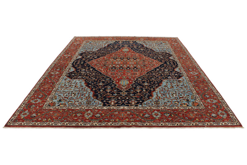 8x10 Red and Light Blue Traditional Rug