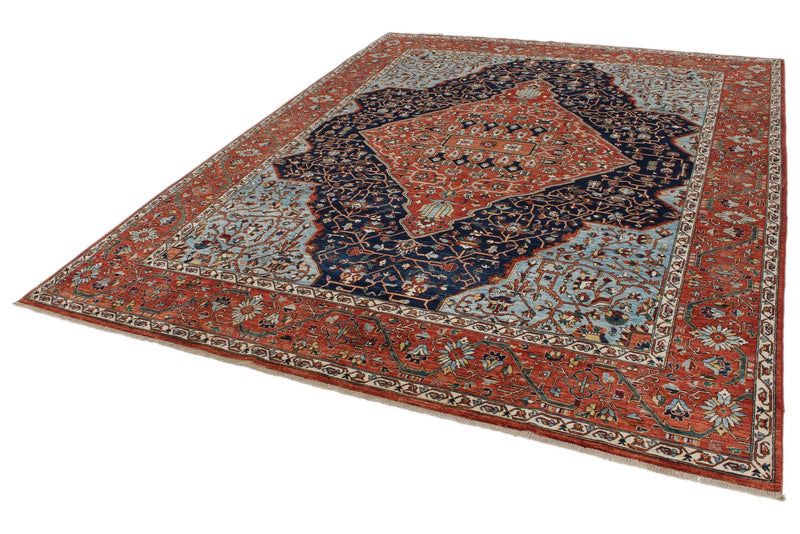 8x10 Red and Light Blue Traditional Rug