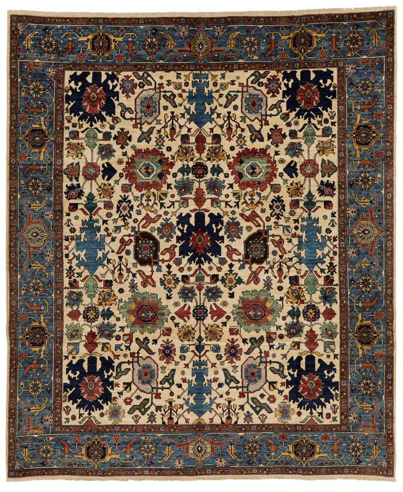 8x10 Ivory and Light Blue Traditional Rug