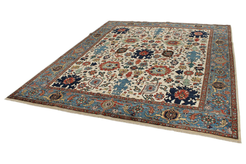 8x10 Ivory and Light Blue Traditional Rug