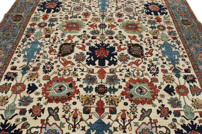 8x10 Ivory and Light Blue Traditional Rug