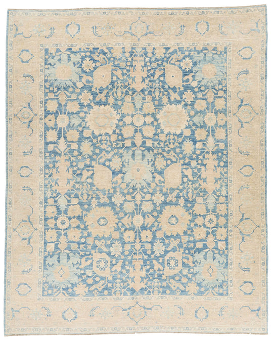 8x10 Light Blue and Ivory Traditional Rug