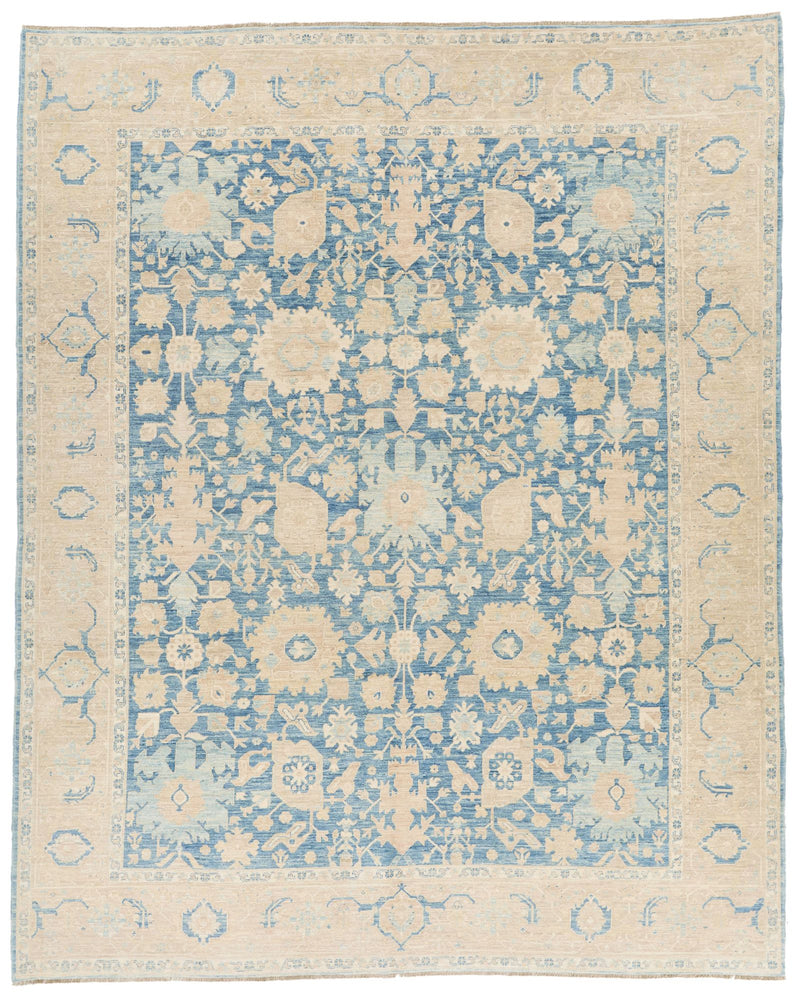 8x10 Light Blue and Ivory Traditional Rug