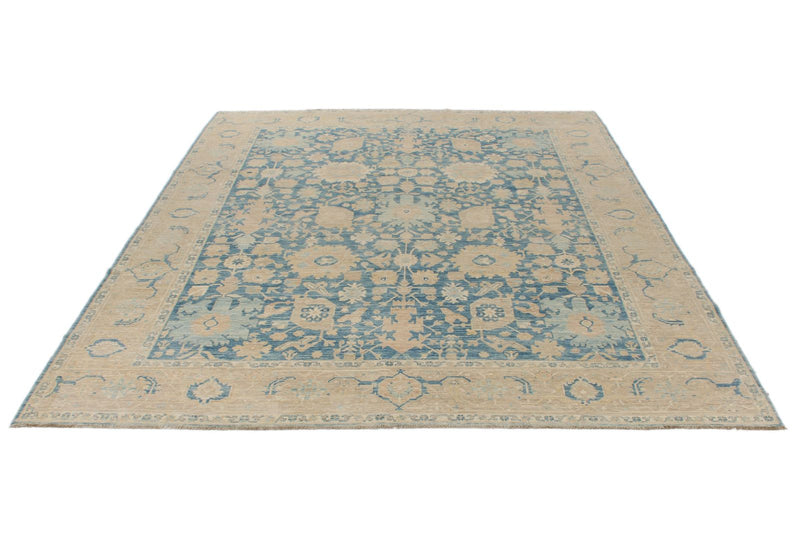 8x10 Light Blue and Ivory Traditional Rug