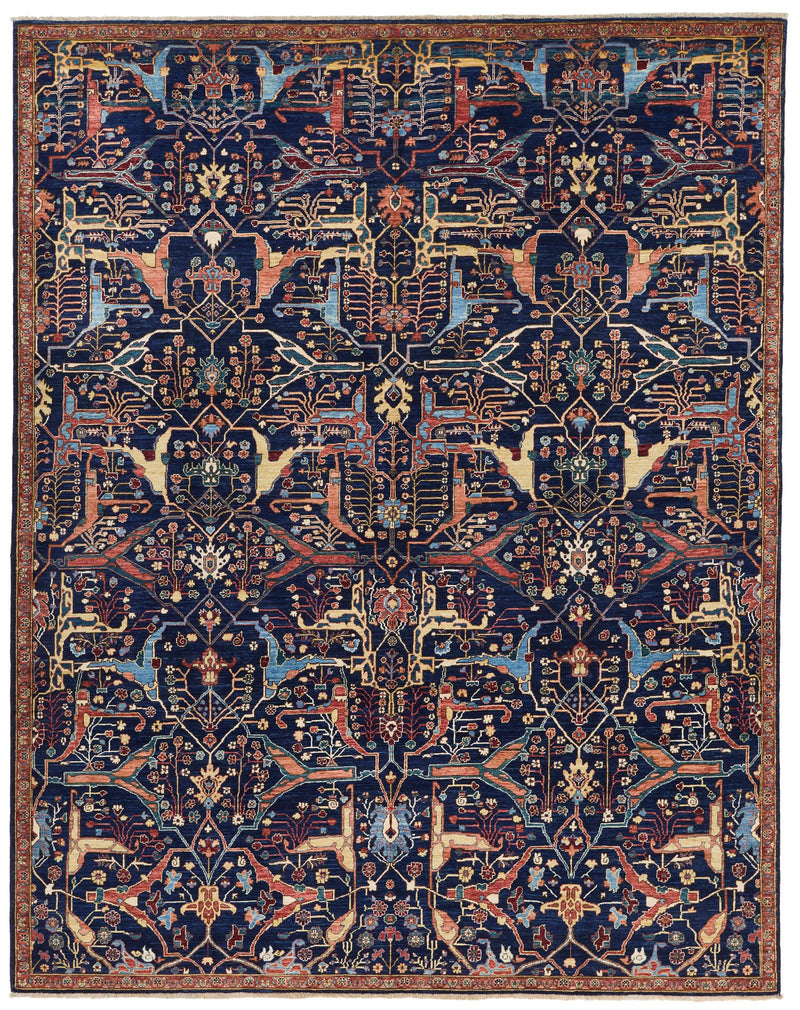 8x10 Navy and Multicolor Traditional Rug