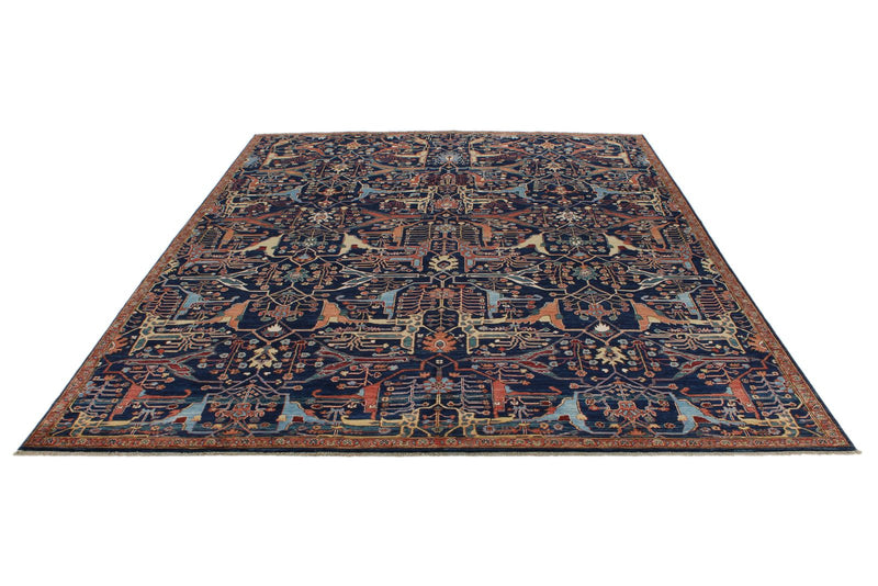 8x10 Navy and Multicolor Traditional Rug