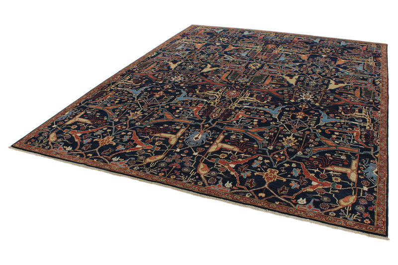 8x10 Navy and Multicolor Traditional Rug