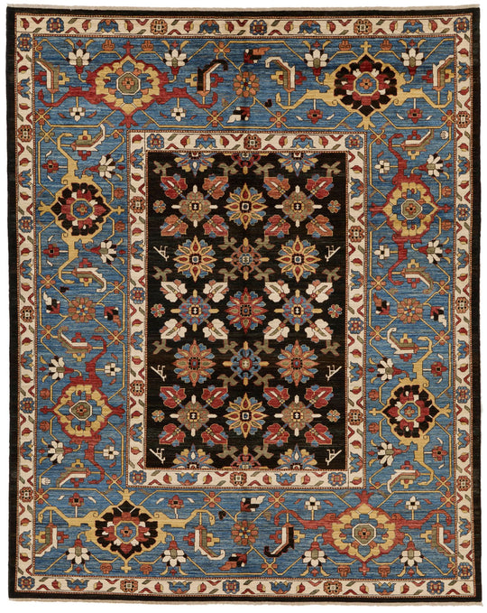 8x10 Black and Light blue Anatolian Traditional Rug
