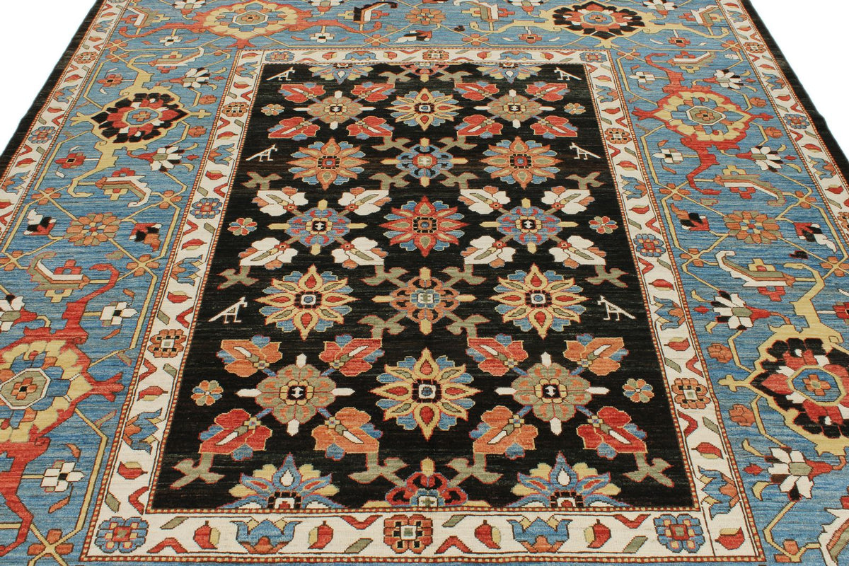 8x10 Black and Light blue Anatolian Traditional Rug