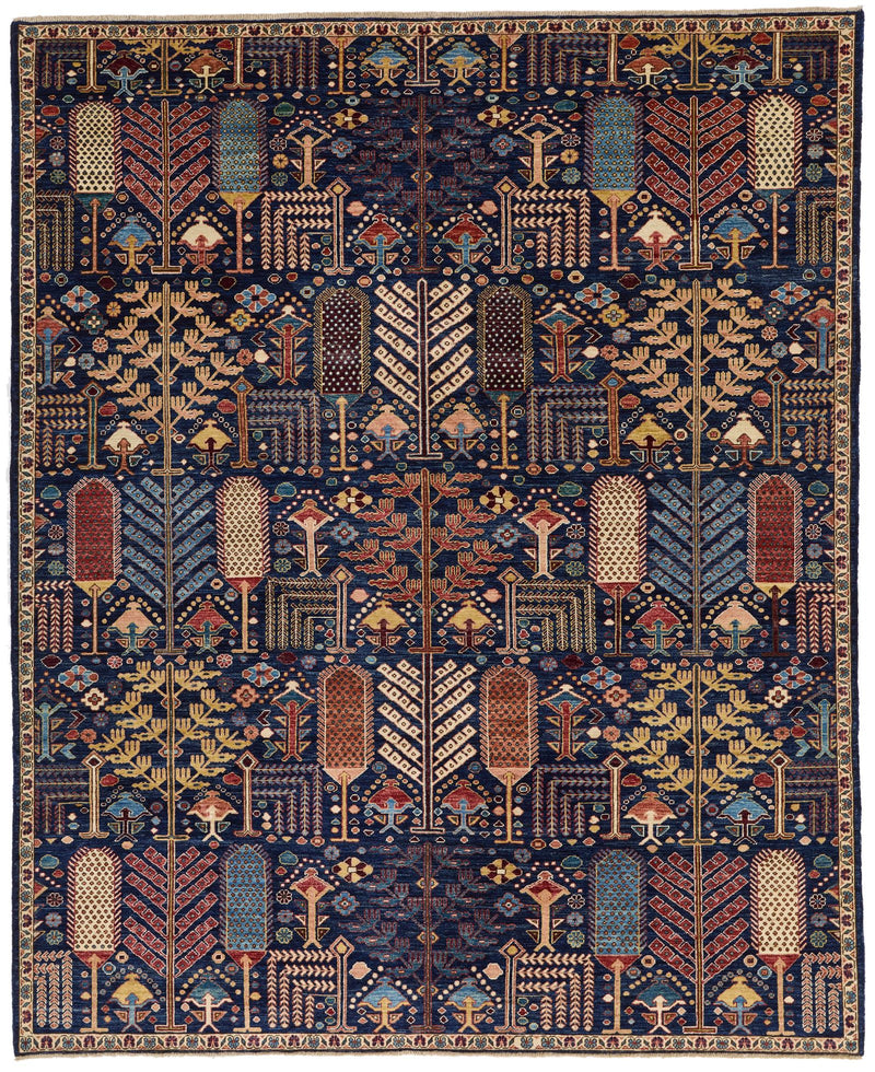 8x10 Navy and Multicolor Anatolian Traditional Rug