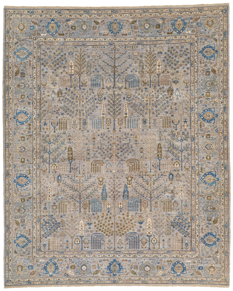 8x10 Gray and Light Blue Traditional Rug