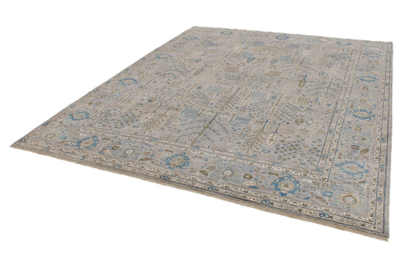 8x10 Gray and Light Blue Traditional Rug