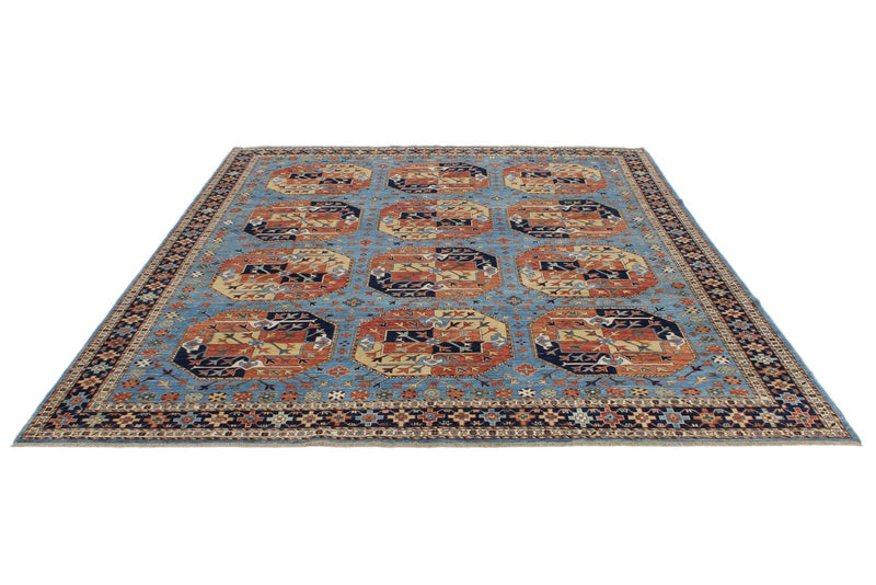 8x10 Light Blue and Navy Traditional Rug