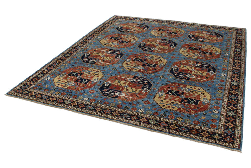 8x10 Light Blue and Navy Traditional Rug