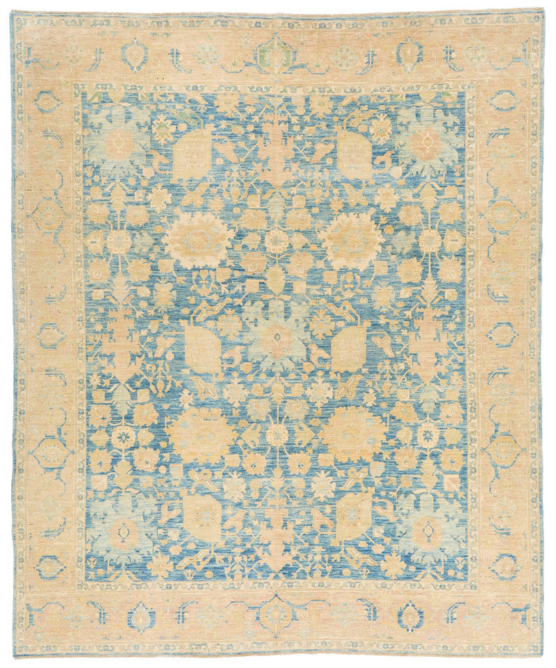 8x10 Light Blue and Ivory Traditional Rug