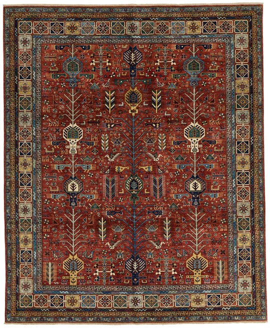8x10 Red and Multicolor Traditional Rug
