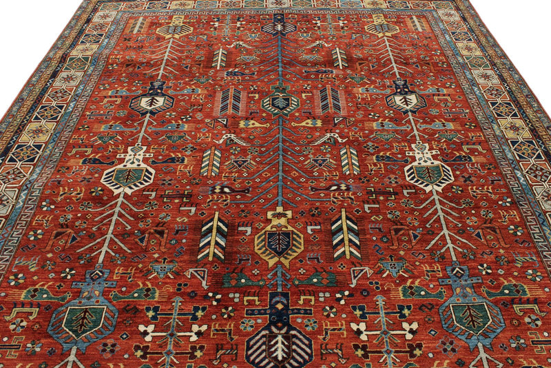 8x10 Red and Multicolor Traditional Rug