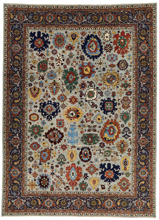 10x14 Gray and Navy Traditional Rug