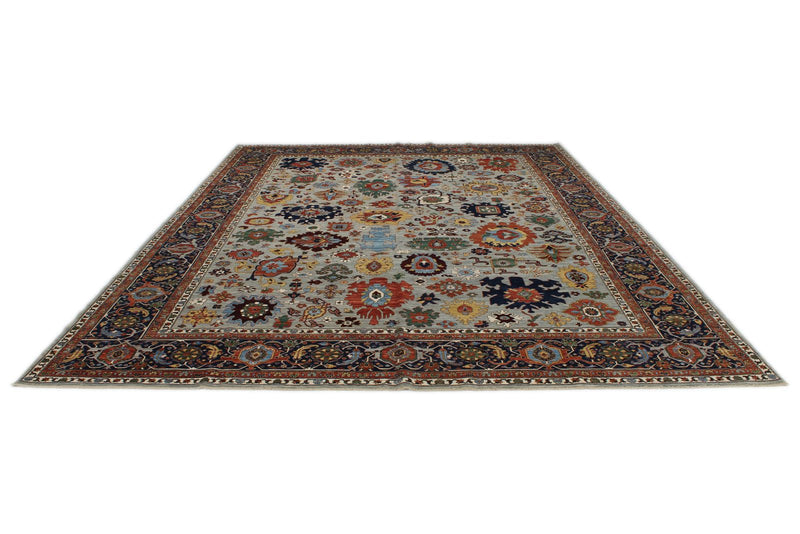 10x14 Gray and Navy Traditional Rug