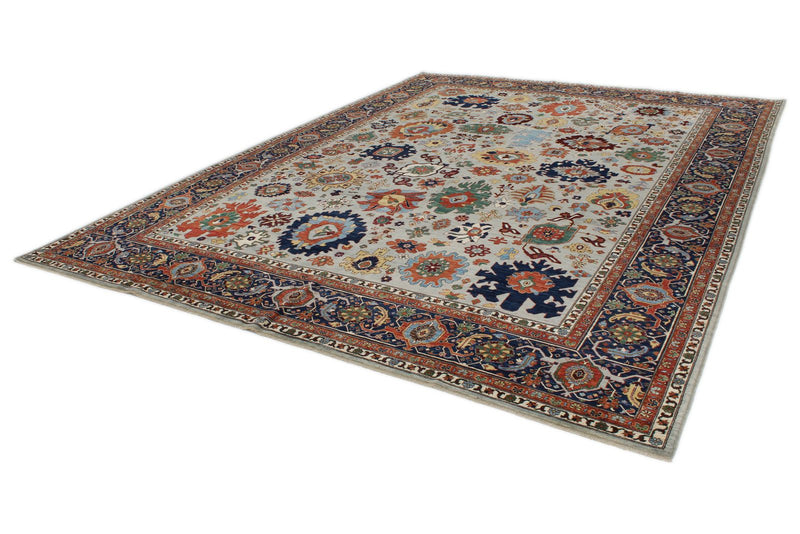 10x14 Gray and Navy Traditional Rug