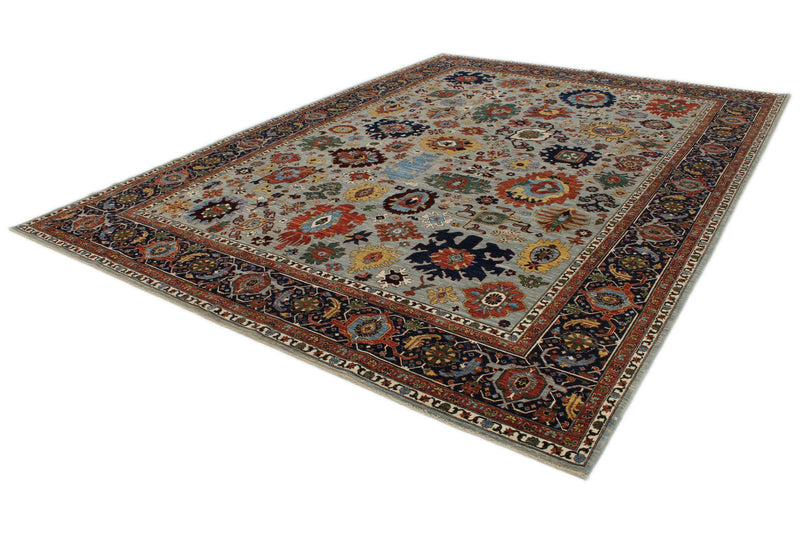 10x14 Gray and Navy Traditional Rug
