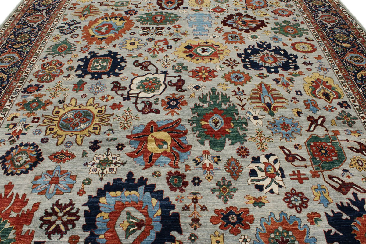 10x14 Gray and Navy Traditional Rug