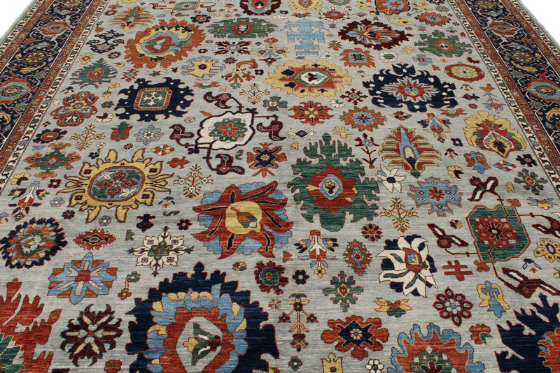 10x14 Gray and Navy Traditional Rug