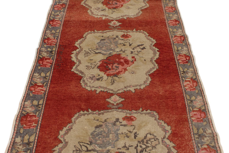 4x10 Red and Gray Turkish Tribal Runner