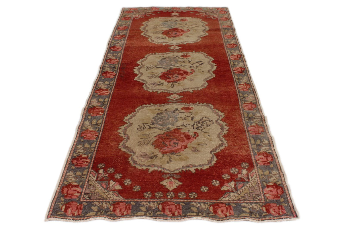 4x10 Red and Gray Turkish Tribal Runner
