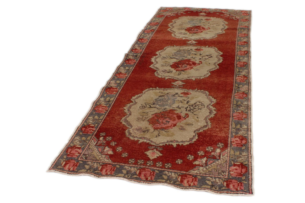 4x10 Red and Gray Turkish Tribal Runner