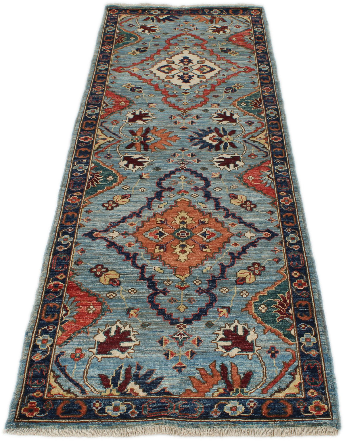 3x8 Blue and Multicolor Anatolian Traditional Runner