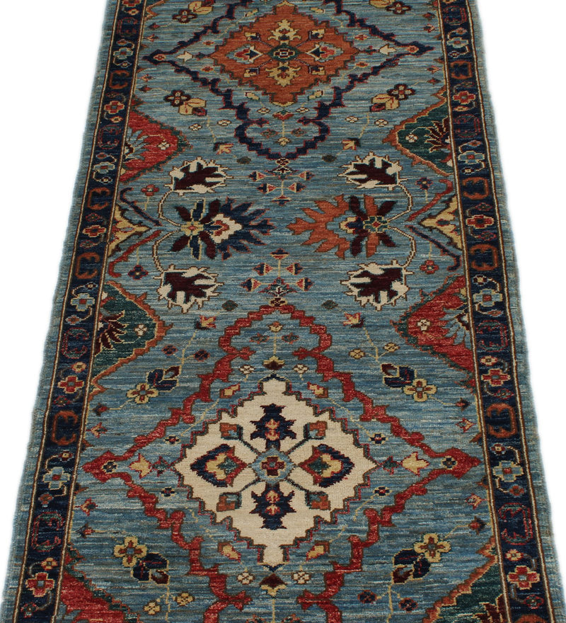 3x8 Blue and Multicolor Anatolian Traditional Runner